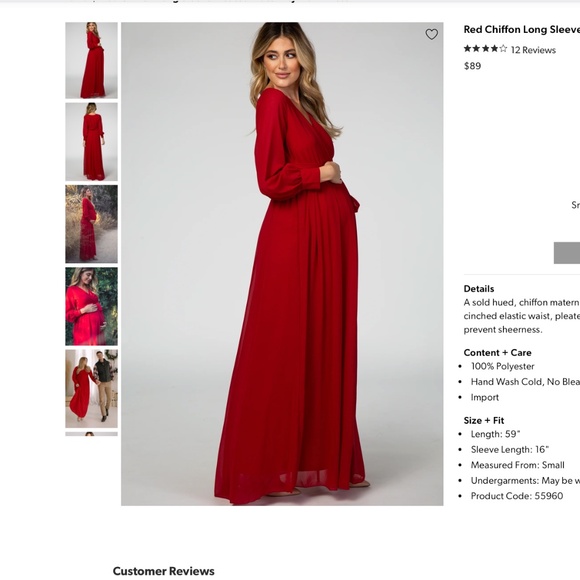 Pink Blush Red Chiffon Long Sleeve Pleated Maternity Maxi Dress - Picture 2 of 7